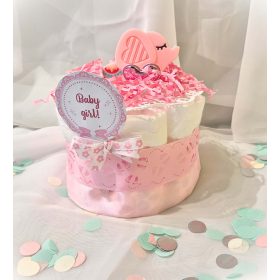   Elefántos mini pelenkatorta rózsaszín rágókával kislányoknak babalátogatóba