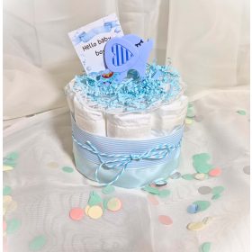   Elefántos mini pelenkatorta kék rágókával kisfiúknak babaköszöntőre