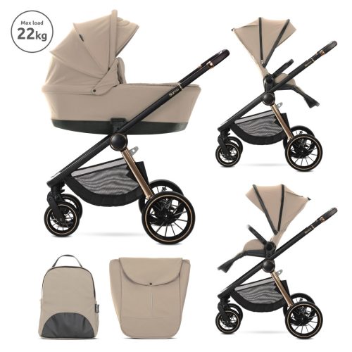 Lorelli Bianca 3az1-ben újszülött babakocsi Lorelli Spirit hordozóval - Beige (2doboz)