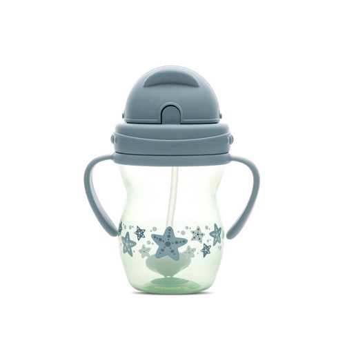 Baby Care szívószálas itató fogantyúval 275ml - Blue/Green